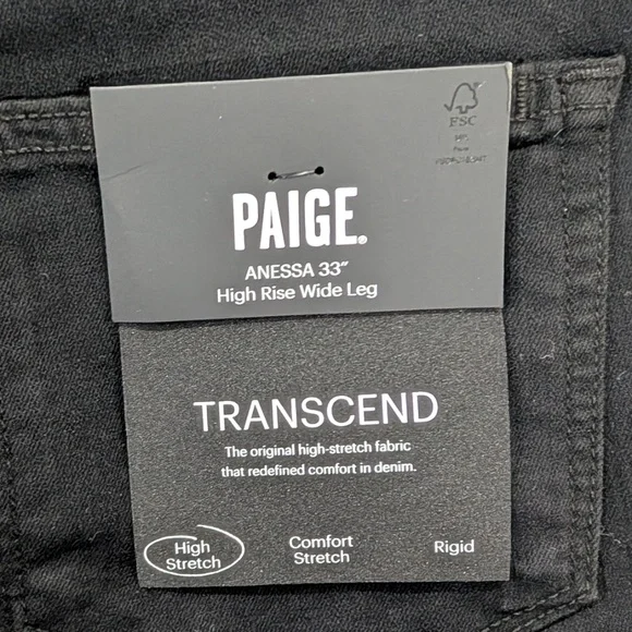PAIGE Anessa 33 High Rise Wide Leg Jeans Black Shadow NWT Size 23 Full Length - Picture 4 of 15